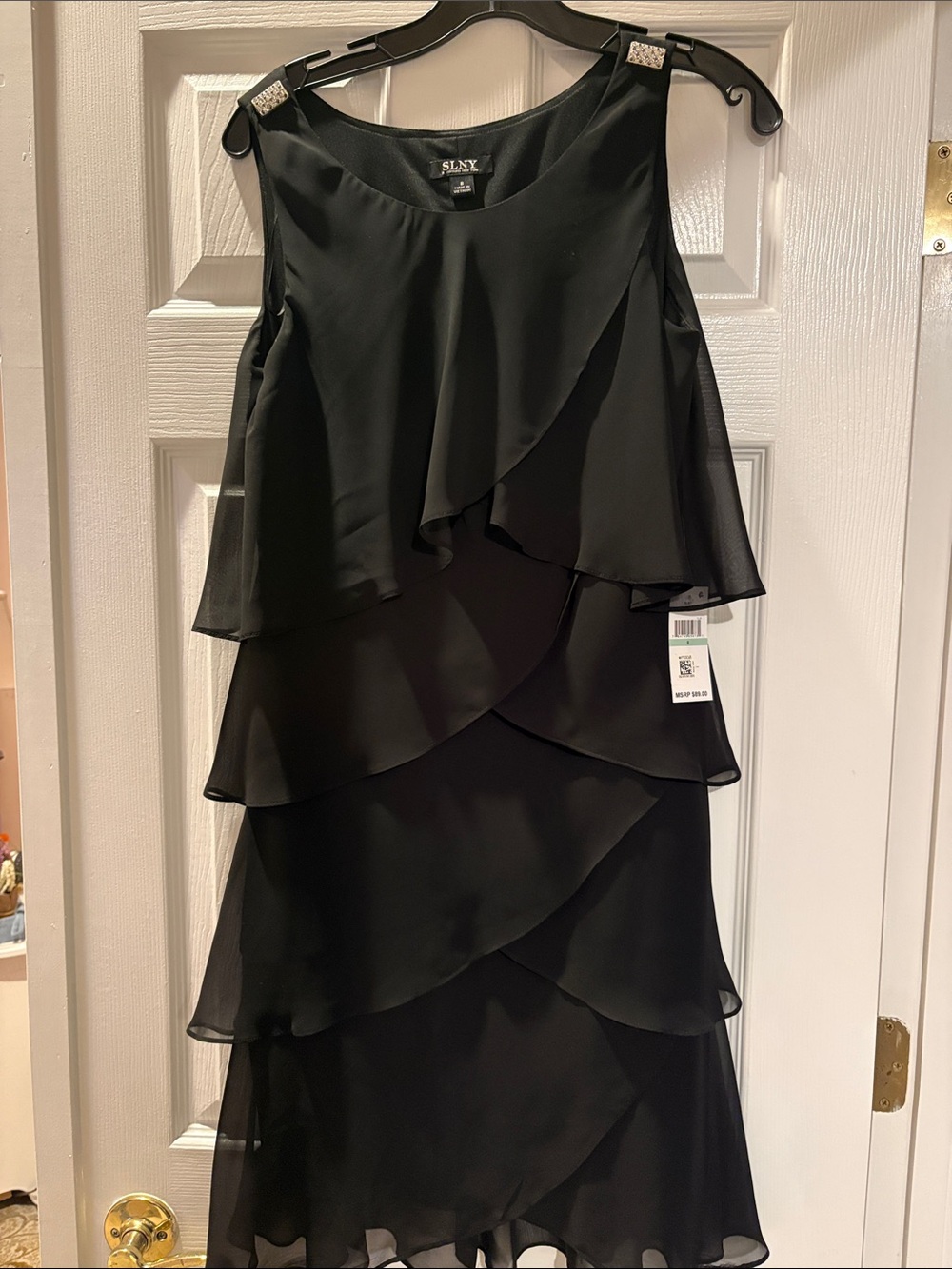 SLNY Black Tiered Chiffon Layer Dress